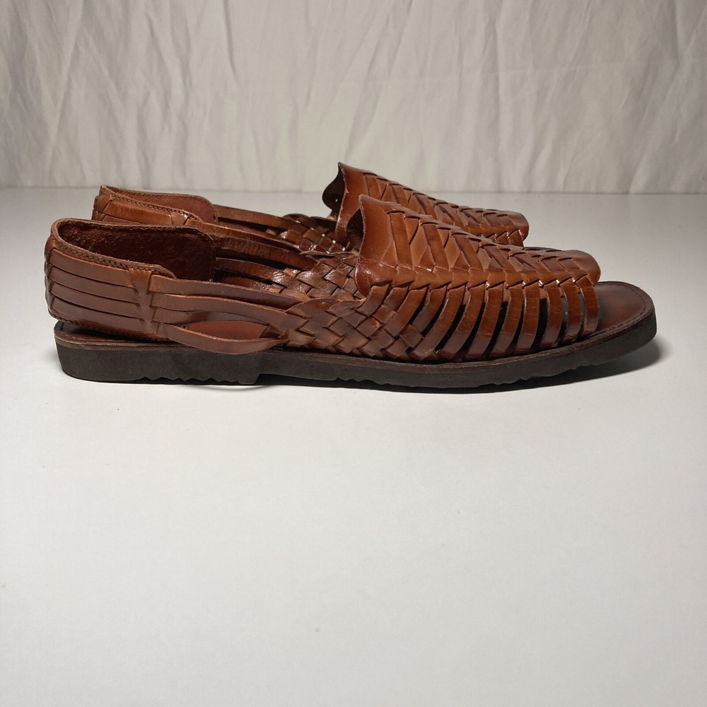 Sunsteps Hand Woven Barclay Huarache Open Toe Brown Leather Sandal Mens 9 - Picture 8 of 13